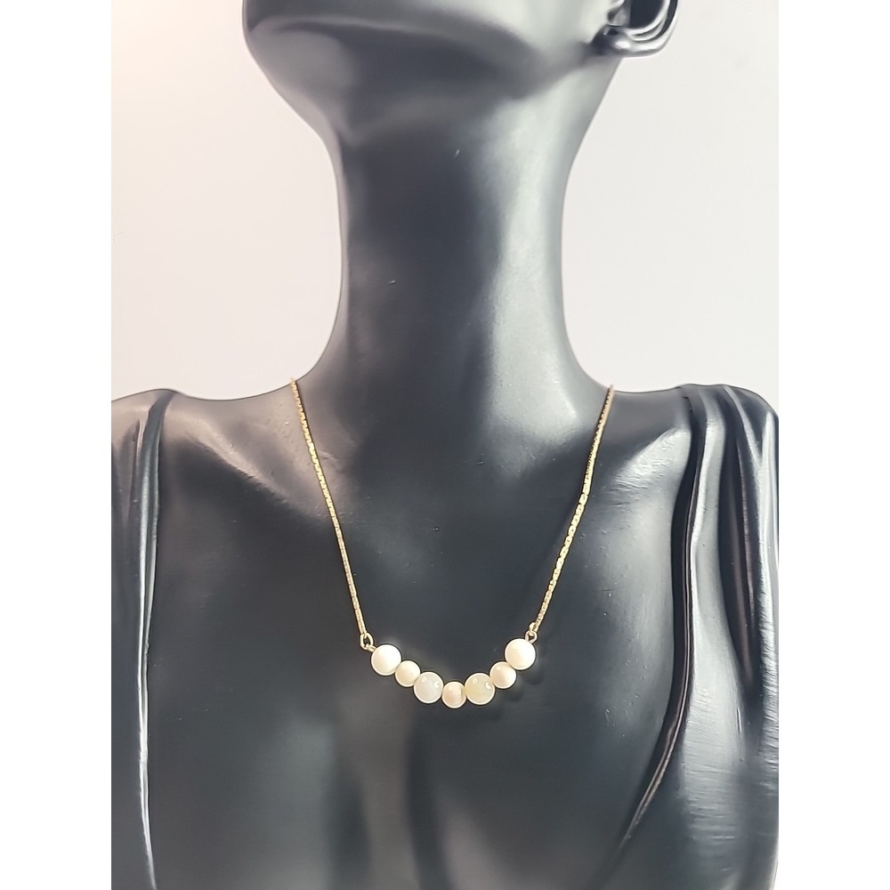 Dainty Gold Tone Necklace Frosted Bead‎ Bar Minimalist Jewelry